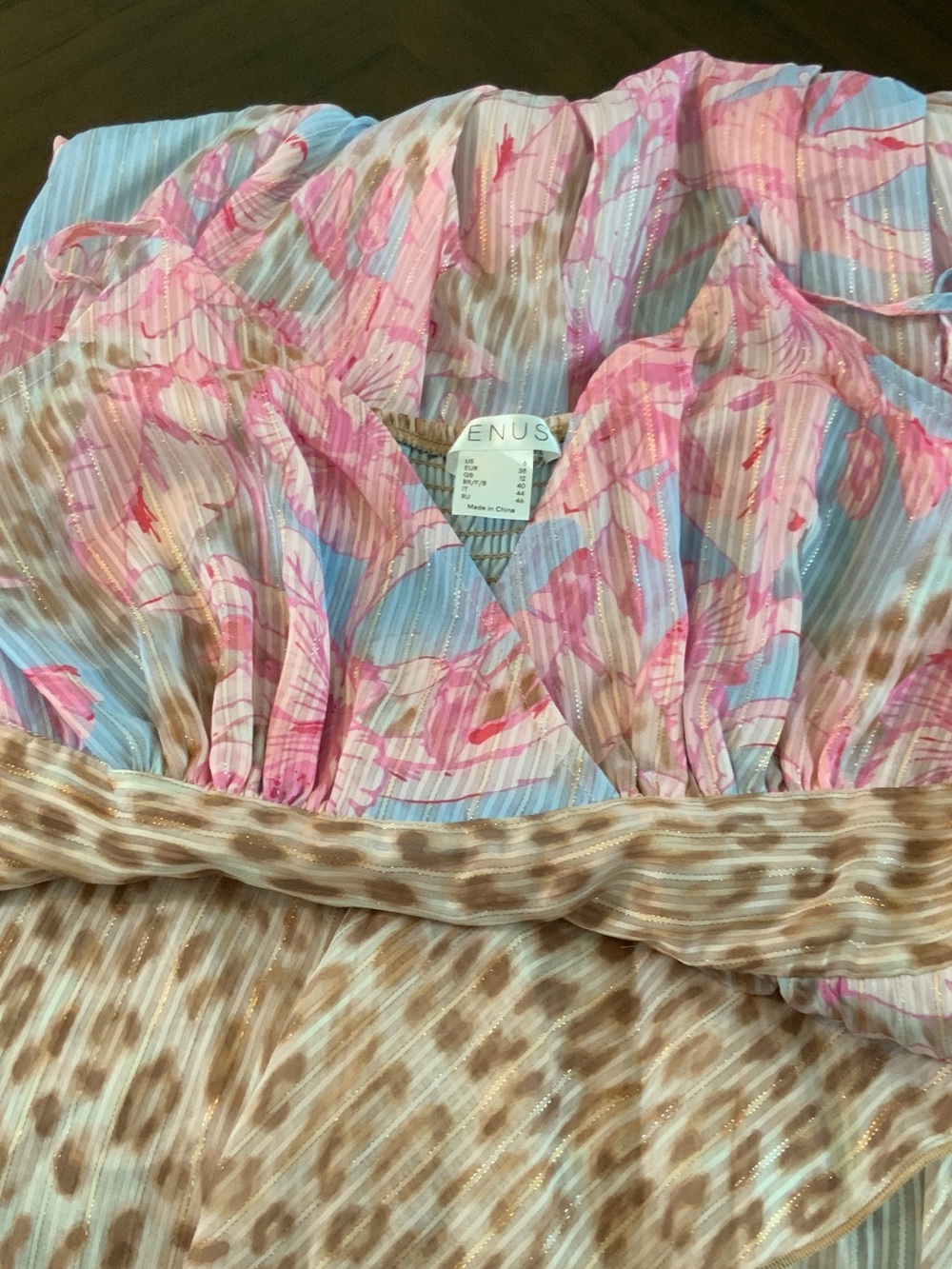 VENUS Pink & Blue Floral High-Low Maxi Dress with Leopard Waist - Picture 4 of 4